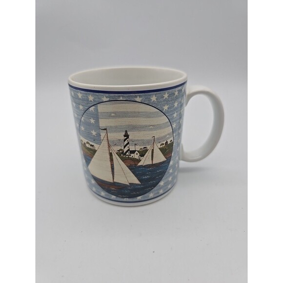 America the Beautiful Sailboat & Stars Coffee Mug Warren Kimble 1999 Sakura - Picture 1 of 9